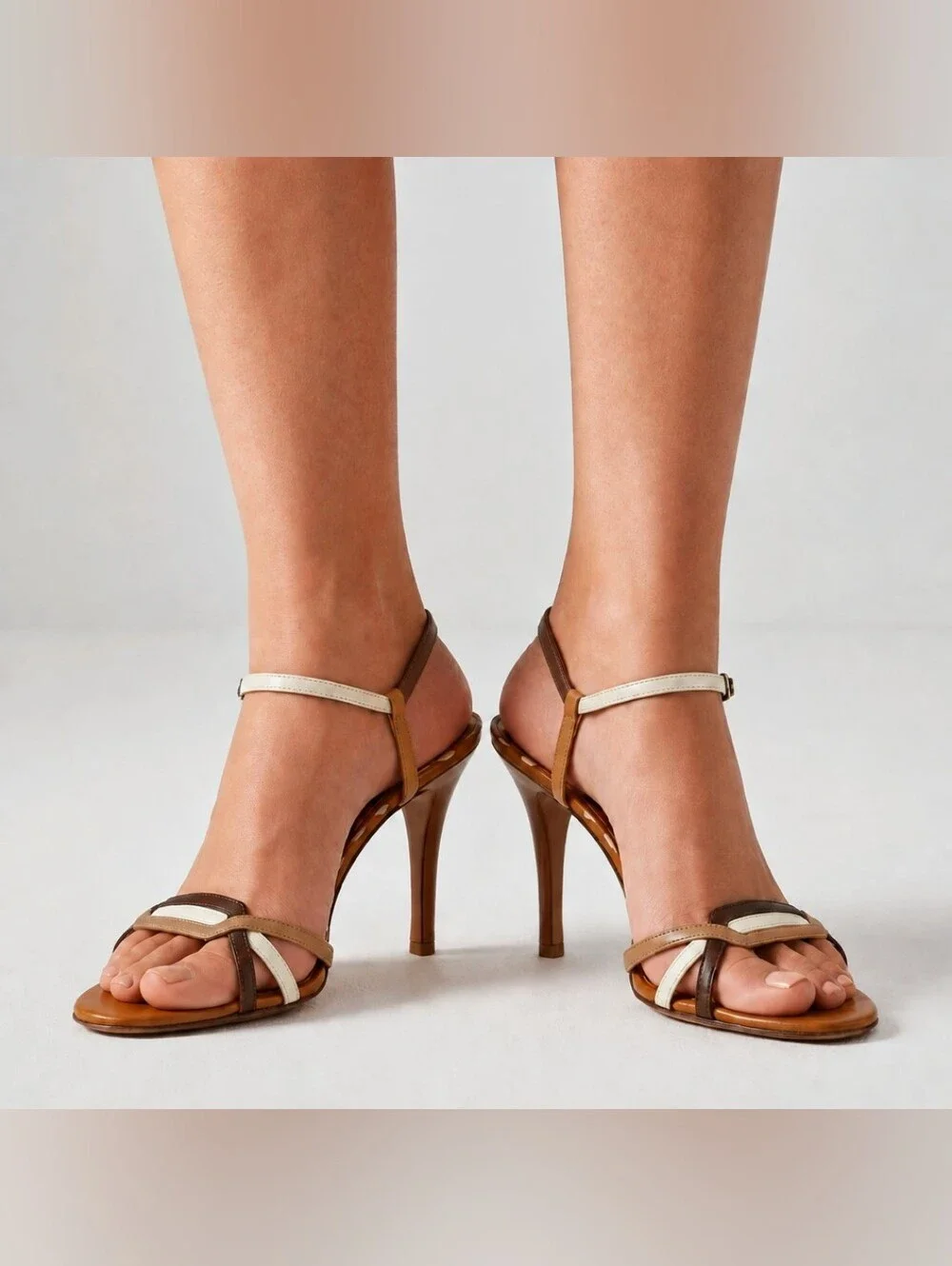 Salvatore Ferragamo Multi-Toned Leather Strappy High Heel Sandals Size 7.5/8